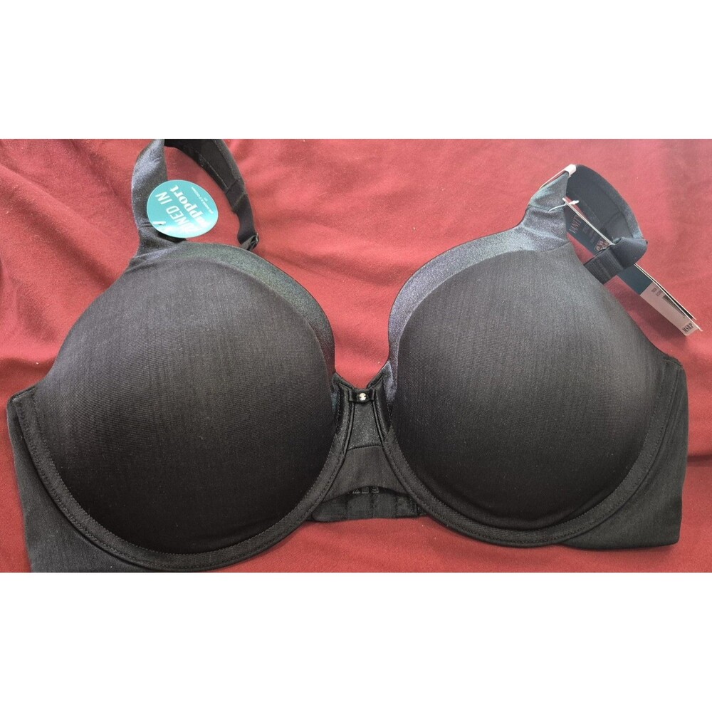 NWT Vanity Fair 36D Bra Black Full Figure Zoned Coverage Underwire Lined New